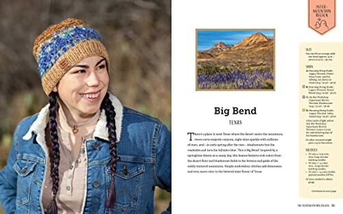 Smiling person in knit hat next to a Big Bend Texas travel guide page.