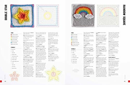 Crochet patterns for Double Star and Rainbow Square with instructions and diagrams.