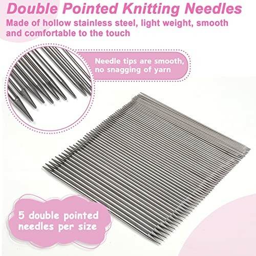 Double pointed knitting needles in stainless steel.