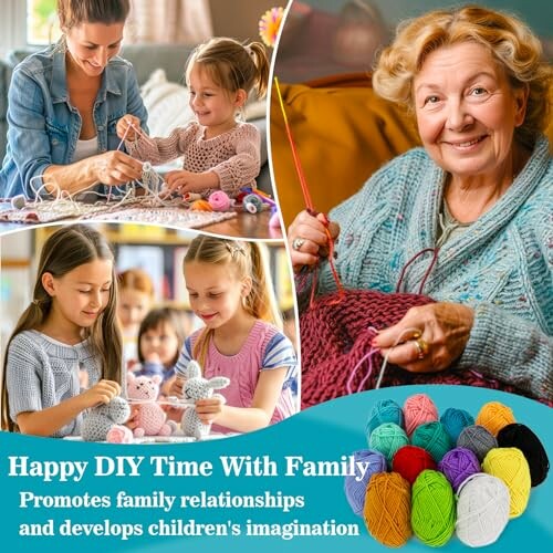 Family enjoying knitting activities together.