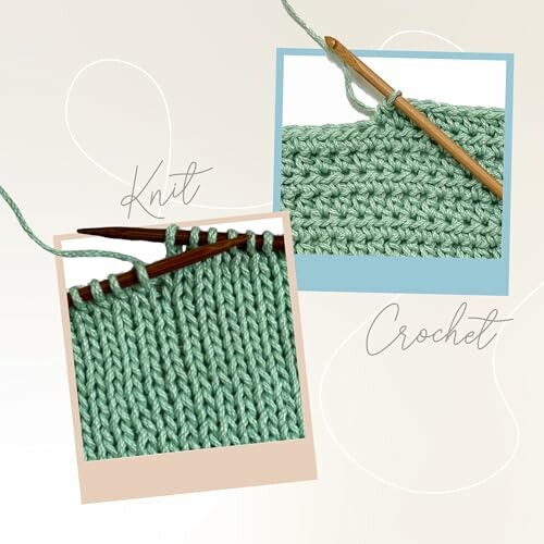 Comparison of knit and crochet fabric samples with tools.