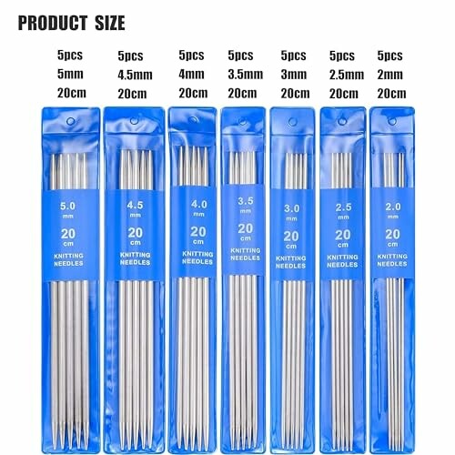 Set of knitting needles in various sizes and quantities.