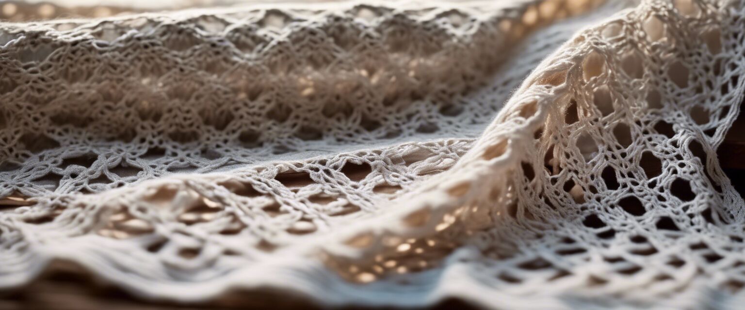 Intricate lace knitting pattern.