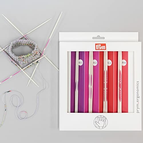 Prym ergonomic knitting needle set with a small knitting project.