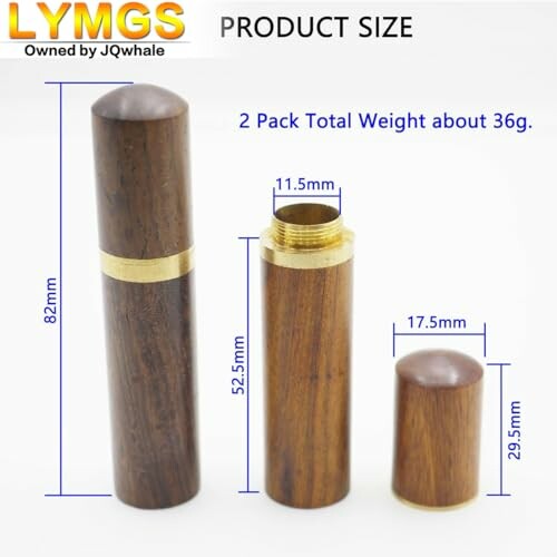 Wooden lip balm containers with product dimensions.