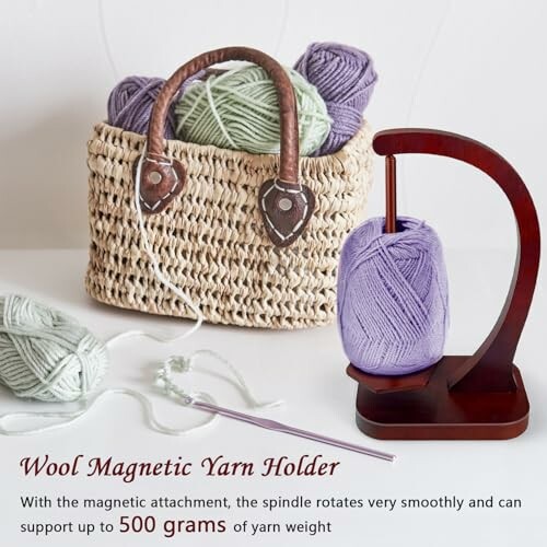 Wool magnetic yarn holder with basket of yarn